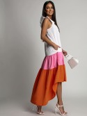 Asymmetrisches Kleid in Rosa und Orange FG648